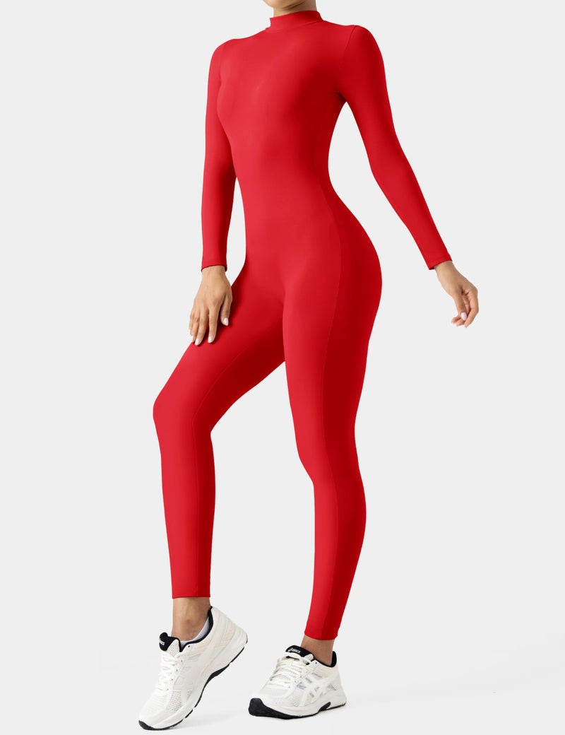 Speerise Women Bodysuit Rompers Long Sleeve Jumpsuits Leotards One Piece Tummy Control Yoga Workout Outfits â€“ Soft Fleece-Lined Bodysuit for Cold Weather Layering, Gym Routines, and Full Coverage Movement - Image 2